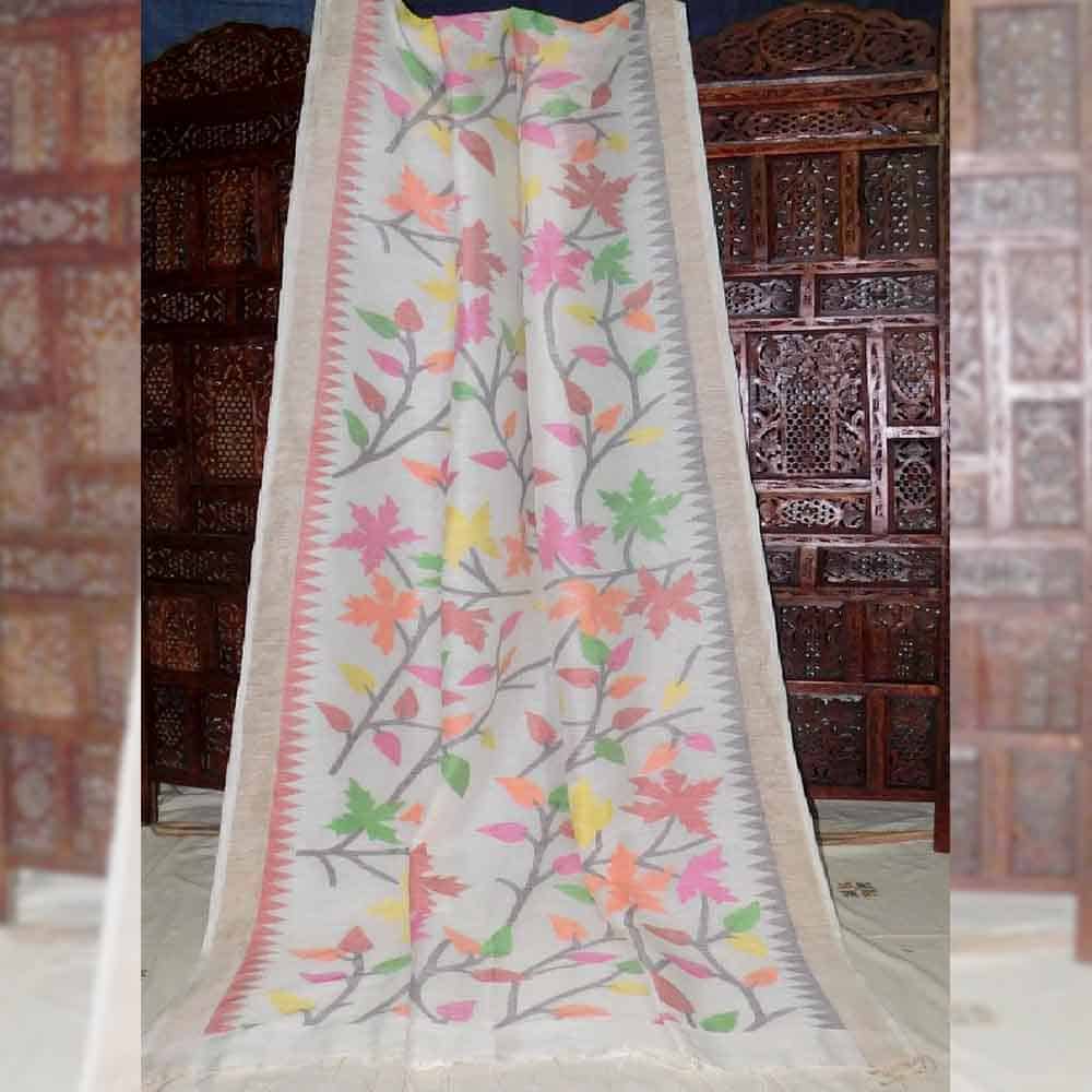Premium Floret Flax Jamdani Handloom Saree SLPJ12A 1