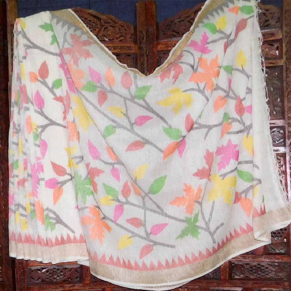 Premium Floret Flax Jamdani Handloom Saree SLPJ12A 2