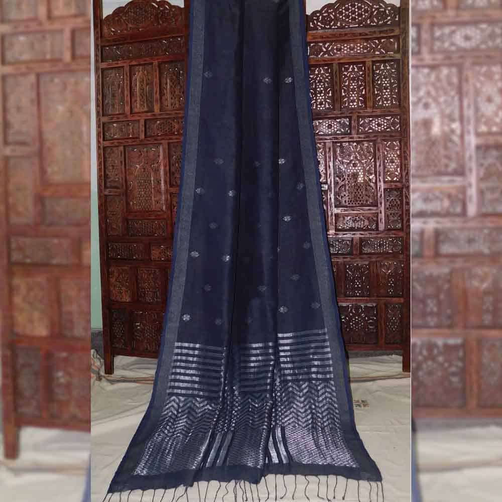 Linen Mughal Buta Geometric Pallu Weaving Handloom Saree TLG02G 1